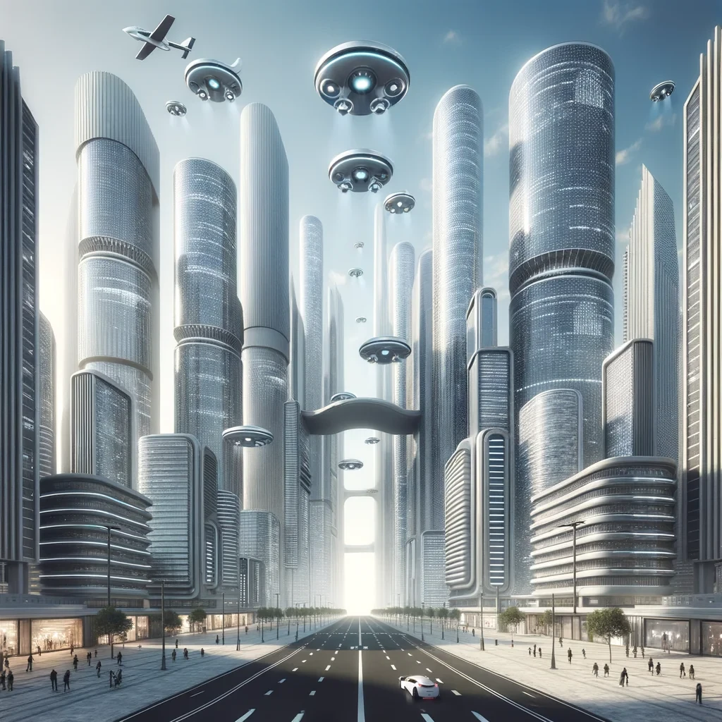 a futuristic city with flying cars