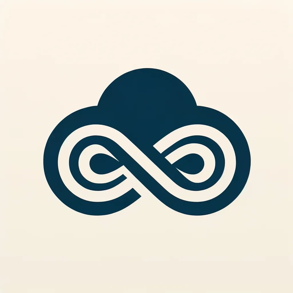 Infinity Cloud Loop This design incorporates a cloud silhouette intertwined with an infinity symbol. The infinity loop represents limitless storage and access to files. The color palette of soft blues and whites contributes to a sense of calm and trust. The typography is sleek, balanced with rounded edges to evoke a welcoming feel.