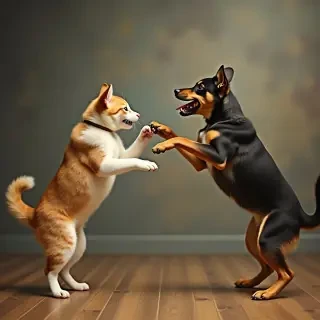 cat and dog fighting