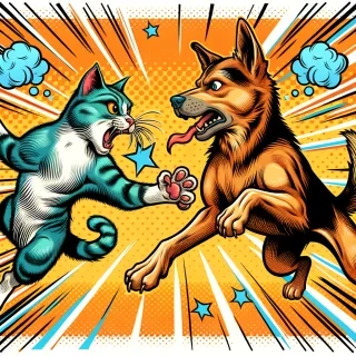 cat and dog fighting