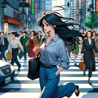 woman crossing the street